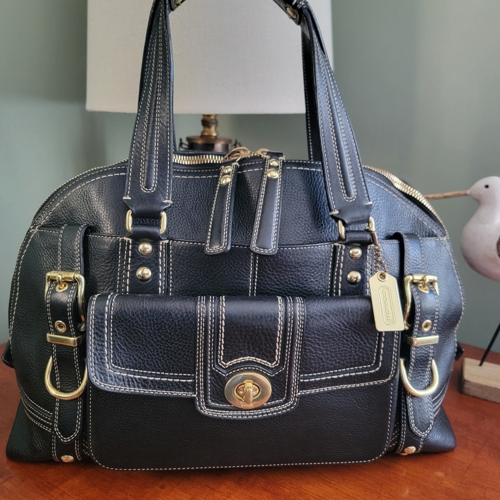 Coach 11085 Miranda Satchel Black Pebbled Leather Turnlock Shoulder Bag